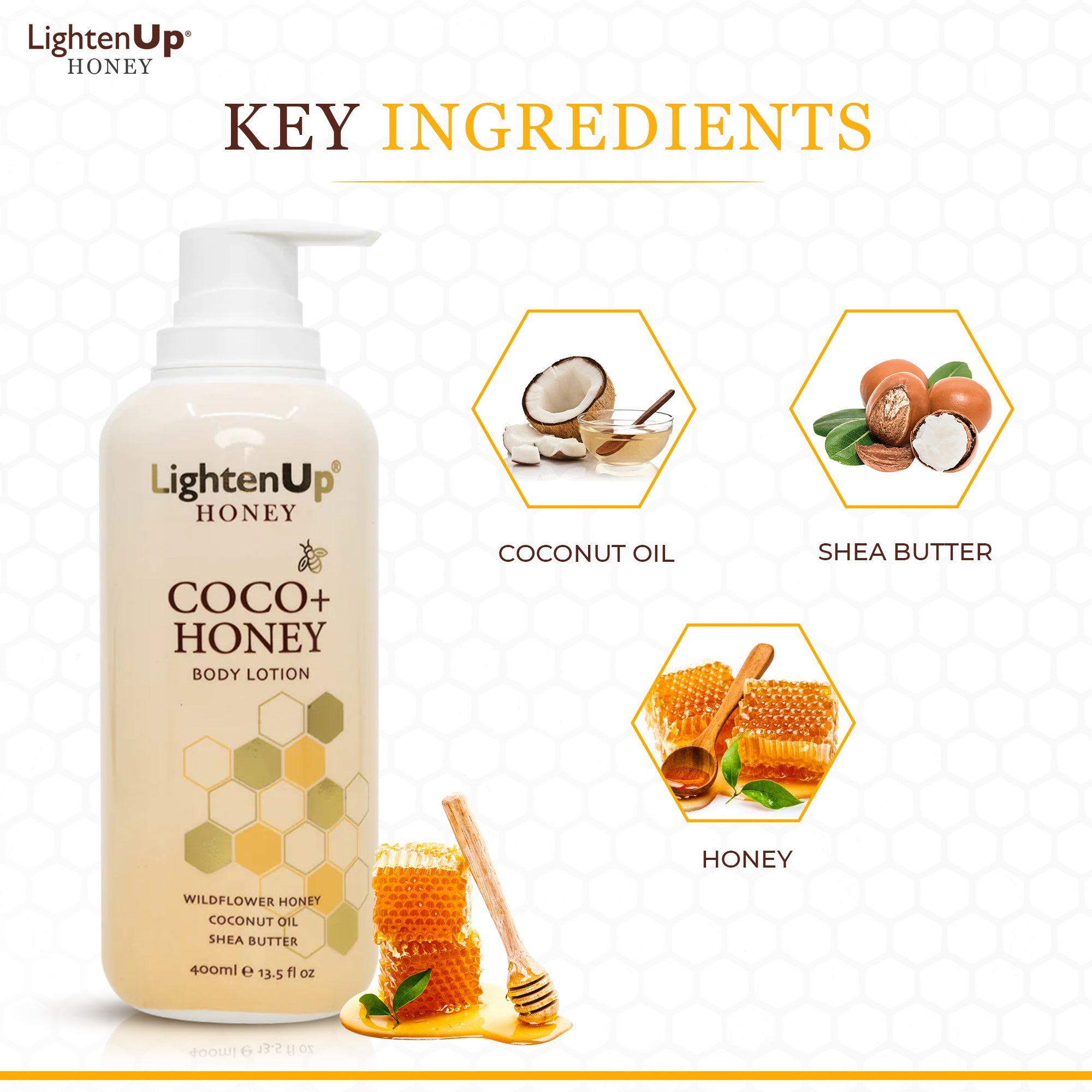 LightenUp Honey Coco + Honey Body Lotion 400ml