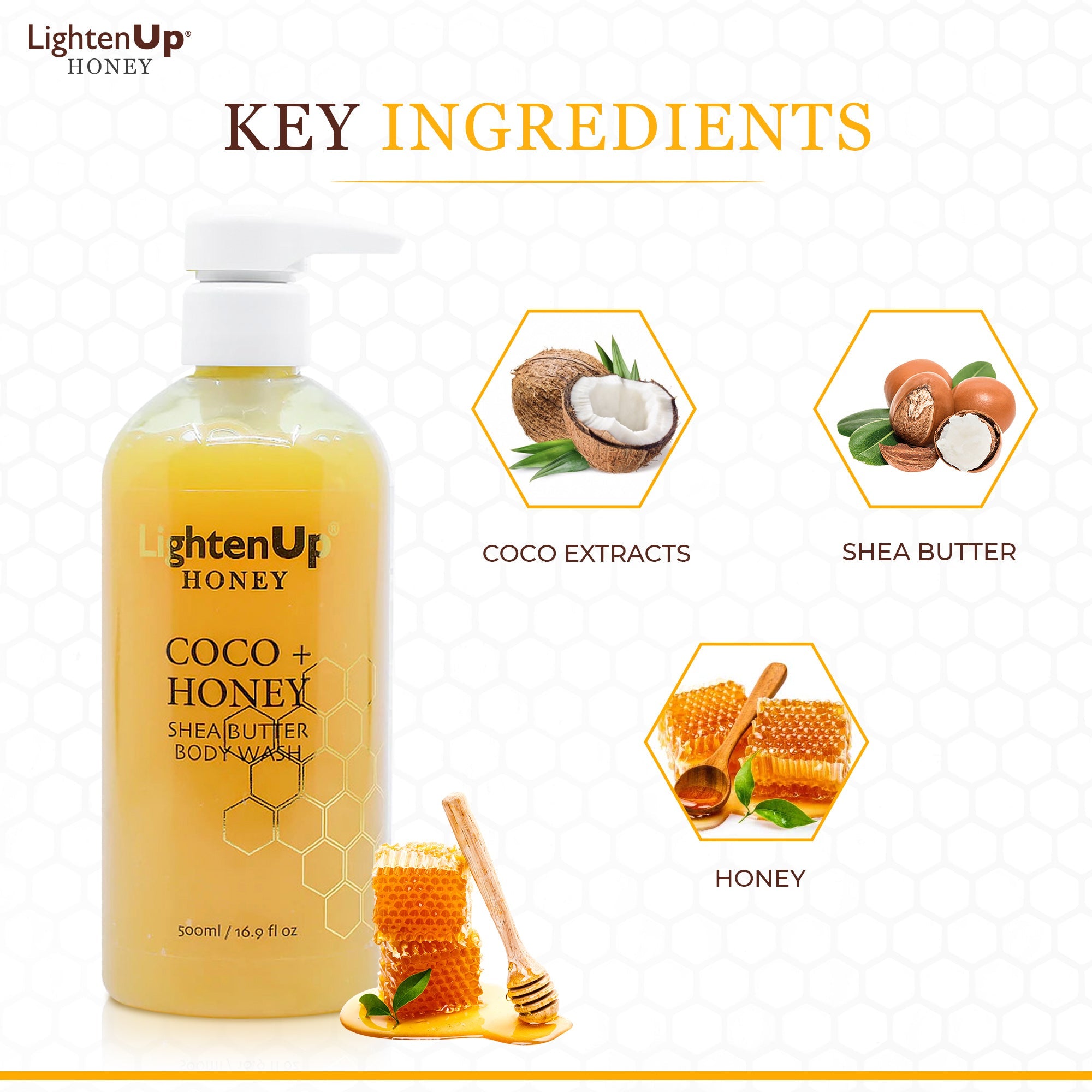 LightenUp Honey Coco + Honey Shea Butter Shower Gel 500ml