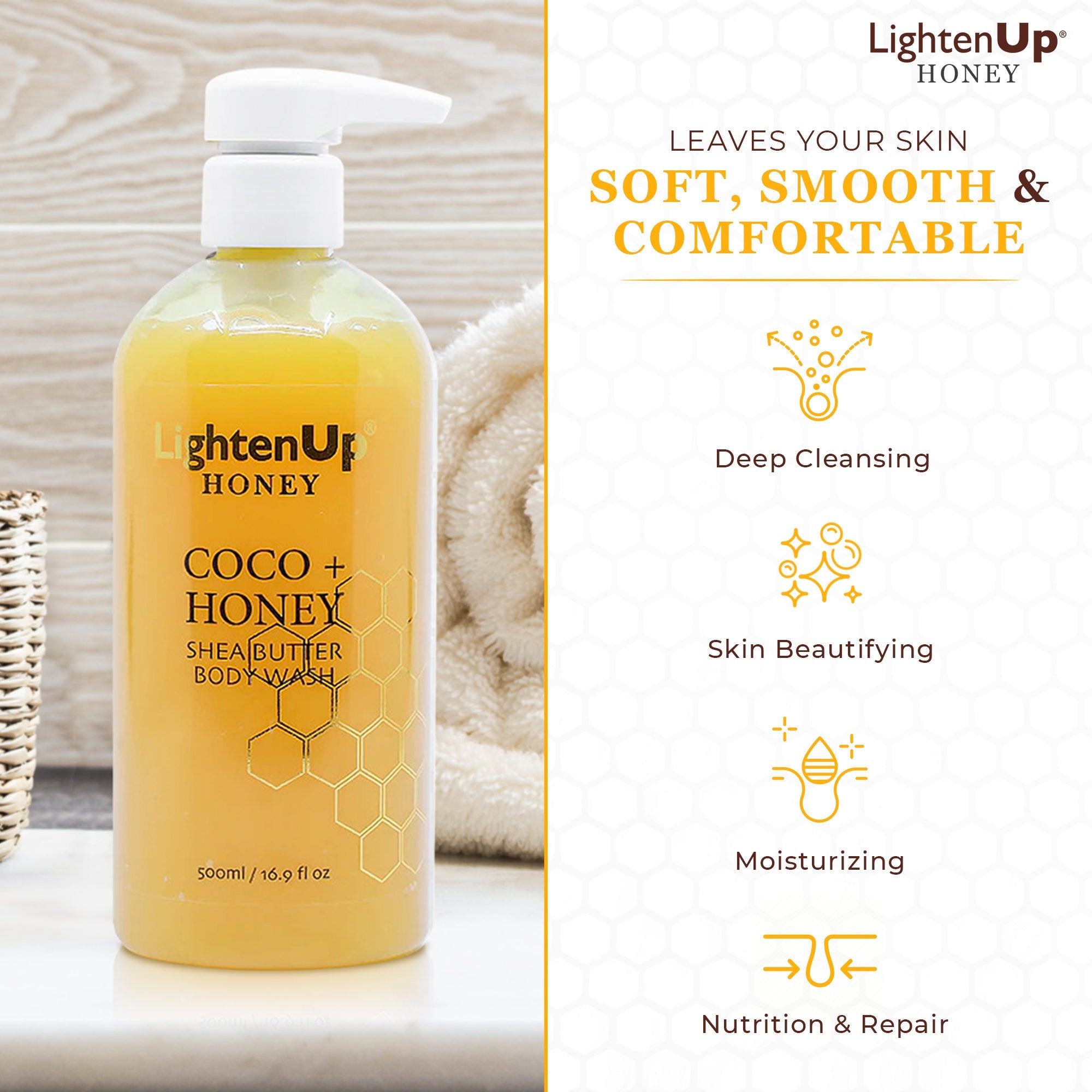 LightenUp Honey Coco + Honey Shea Butter Shower Gel 500ml